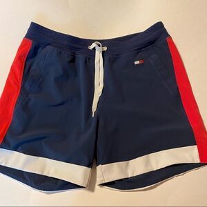 Tommy Hilfiger hi rise sports shorts navy red drawstring 5” lined shorts S/M